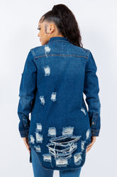 American Bazi Women's Distressed Denim Jacket - Button-Up Long Sleeve, 100% Cotton